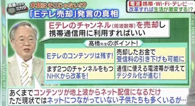 なぜNHKが怒ってる？ → 髙橋洋一氏「周波数帯の売却とはっきり書いたけど、NHKの『番組の売却』とわざと混同してる」