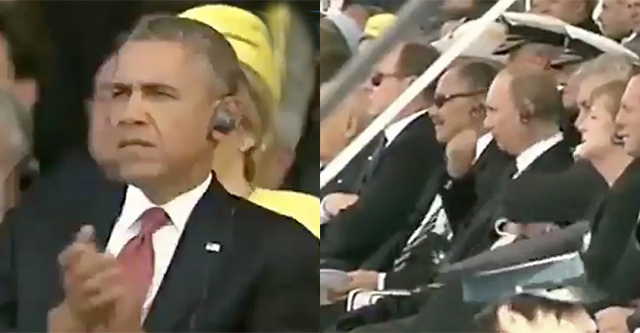 【動画】原爆投下シーンに、拍手を送るオバマ氏と、胸で十字を切るプーチン大統領