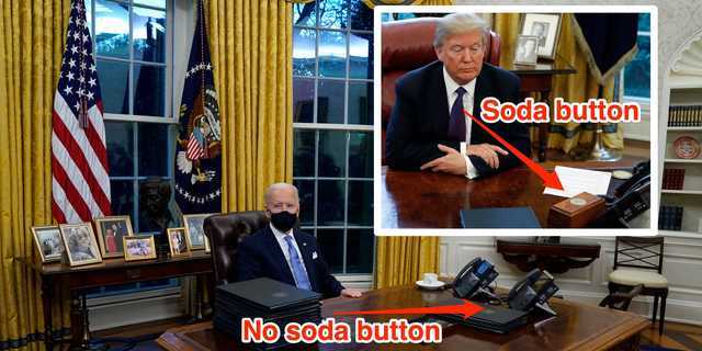トランプ前大統領の時代に設置されていた大統領執務室の赤いボタン、バイデン氏が撤去… 押すとダイエットコークが届く