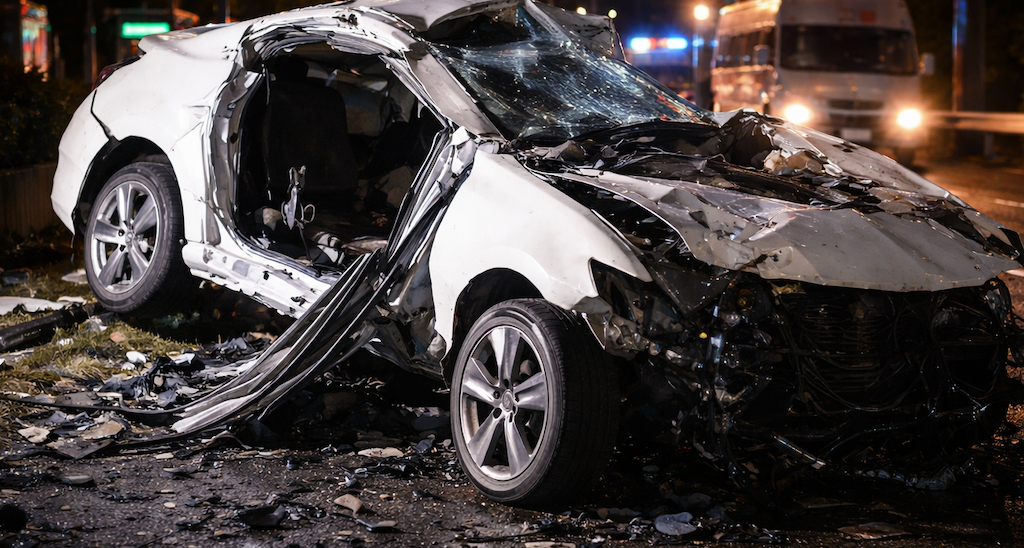 【大破】乗用車が電柱に衝突… 運転手(19)と同乗者が死亡 (※動画)