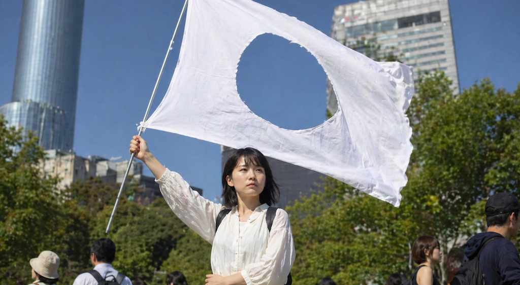 女性「国旗損壊なんてしてないですよ。ただの穴の開いた旗ですよ？(笑)」