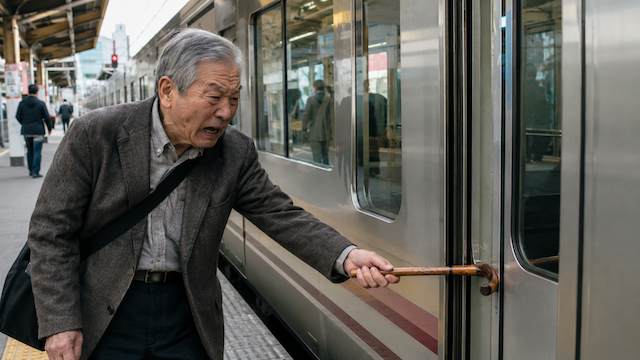 【話題】電車に杖を入れて無理やり乗ろうとしてきたジジイの末路…