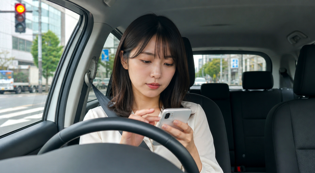 車で赤信号停止中にスマホ操作、違反?
