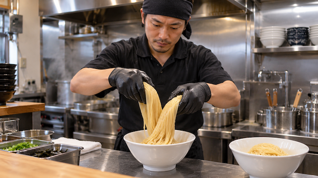 【動画】中華そば屋さん、茹でた麺の“麺線”をゴム手袋をつけた手で整える → 反応「見たくないな…」